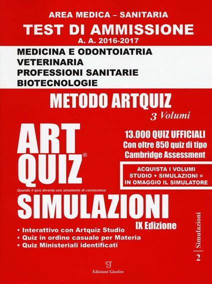 Artquiz simulazioni. Test di ammissione a: medicina, odontoiatria, professioni sanitarie. Area medica-sanitaria - copertina