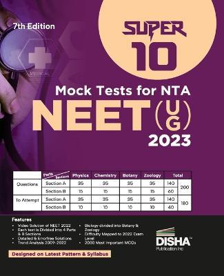 Super 10 Mock Tests for New Pattern NTA NEET (UG) 2023 - 7th Edition Physics, Chemistry, Biology - PCB Optional Questions 5 Statement MCQs Mock Tests 100% Solutions Improve your Speed, Strike Rate & Score - Disha Experts - cover