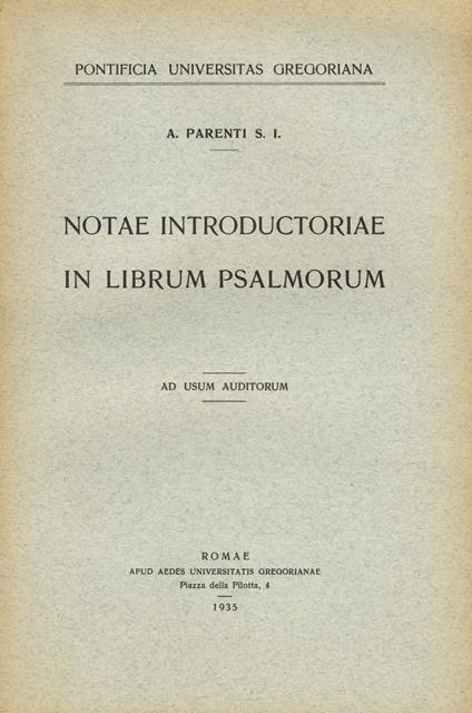 Notae introductoriae in librum psalmorum - Arnaldo Parenti - copertina