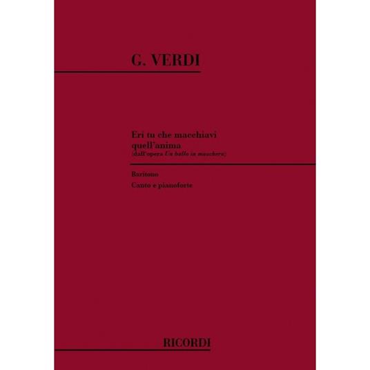 Un Ballo in Maschera: - Giuseppe Verdi - Vocal and Piano -  Giuseppe Verdi - copertina