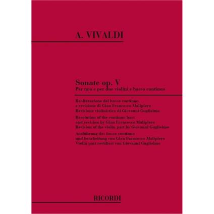  Sonate Op. V - uno e due violini e basso continuo - Antonio Vivaldi - piano -  Antonio Vivaldi - copertina