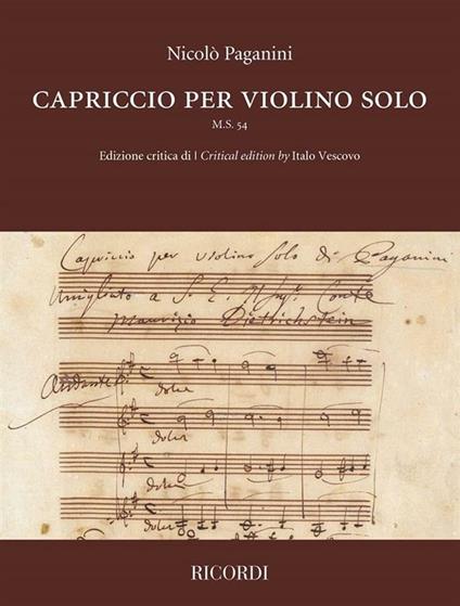  Capriccio per violino solo M.S. 54. spartiti -  Niccolò Paganini - copertina
