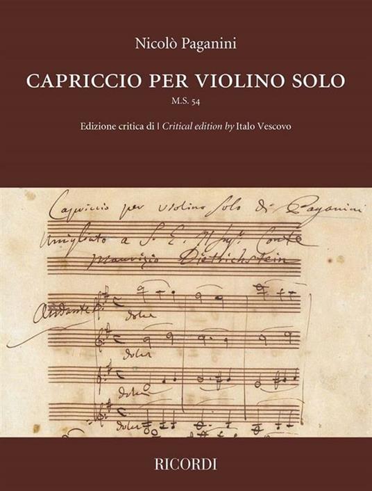  Capriccio per violino solo M.S. 54. spartiti -  Niccolò Paganini - copertina