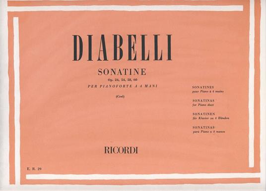  5 Sonatine Op.24, 54, 58, 60. Pianoforte a 4 mani -  Anton Diabelli - copertina