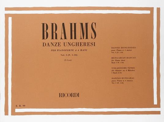  Danze Ungheresi Volume I: Nn. 1. 10. Pianoforte a 4 mani -  Johannes Brahms - copertina
