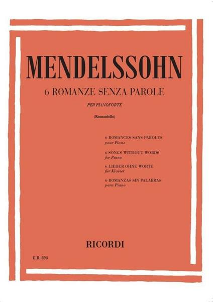  48 Romanze Senza Parole: 6 Romanze. Pianoforte -  Felix Mendelssohn Bartholdy - copertina