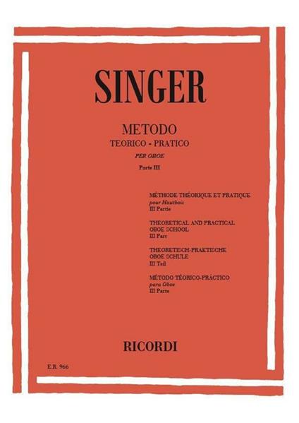  Metodo Teorico. Parte 3. Pratico per Oboe -  Sigismondo Singer - copertina