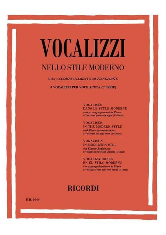  Vocalizzi Nello Stile Moderno. I Serie. Volume 1: 8 Vocalizzi per Voce Acuta - copertina