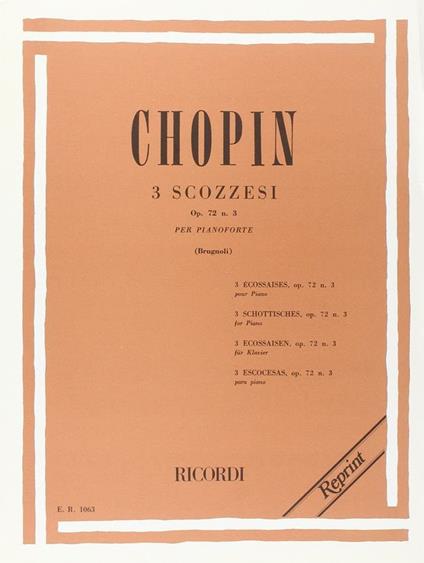  3 Scozzesi Op. 72: N. 3. Pianoforte -  Fryderyk Franciszek Chopin - copertina