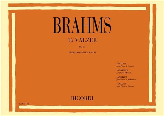  16 Valzer Op. 39. per pianoforte a 4 mani -  Johannes Brahms - copertina