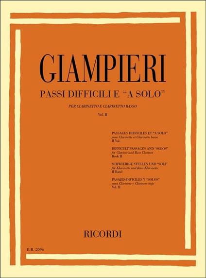  Passi Difficili e "A Solo" vol. 2. Clarinetto e Clar Basso -  Alamiro Giampieri - copertina