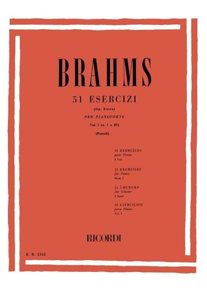  51 Esercizi Op. Extra. Volume I: Nn. 1. 25. per Pianoforte -  Johannes Brahms - copertina