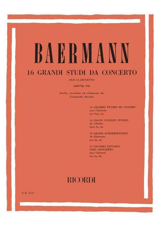  16 Grandi Studi da Concerto Dall'Op. 64. Clarinetto -  K. Baermann - copertina