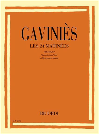  24 Matinees per Violino. Trascrizione per Viola -  Pierre Gaviniès - copertina