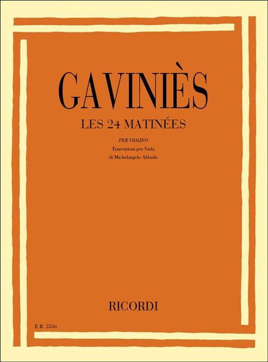  24 Matinees per Violino. Trascrizione per Viola -  Pierre Gaviniès - copertina