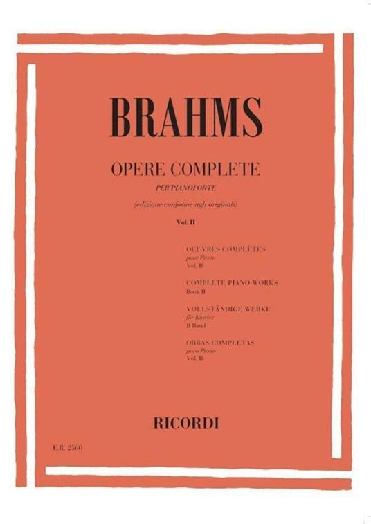  Opere Complete per Pianoforte. vol. 2 -  Johannes Brahms - copertina