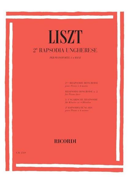  19 Rapsodie Ungheresi: N.2 in Do Diesis Min. Pianoforte a 4 mani -  Franz Liszt - copertina