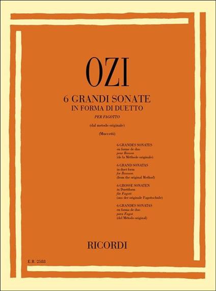  6 Grandi Sonate in Forma di Duetto. E. Muccetti. Fagotto -  Etienne Ozi - copertina