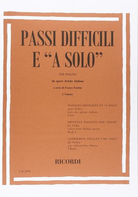  Passi Difficili e a Solo da Opere Liriche Italiane. Vol I. Fantini. Violino -  F. Fantini - copertina