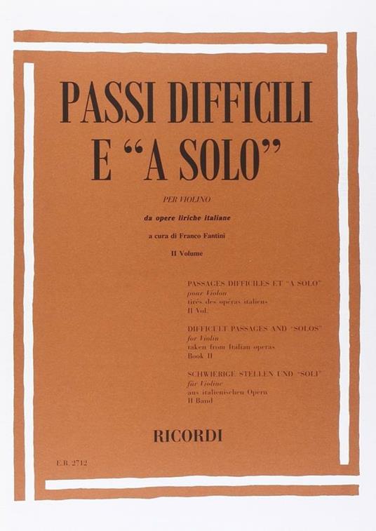  Passi Difficili e a Solo da Opere Liriche Italiane. vol 2. F Fantini. violino -  F. Fantini - copertina