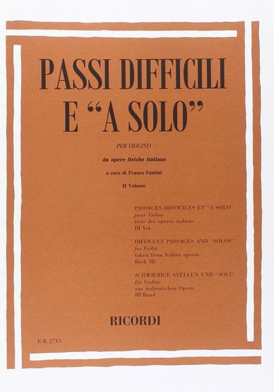 Passi Difficili e a Solo da Opere Liriche Italiane. vol 3. F Fantini. violino -  F. Fantini - copertina