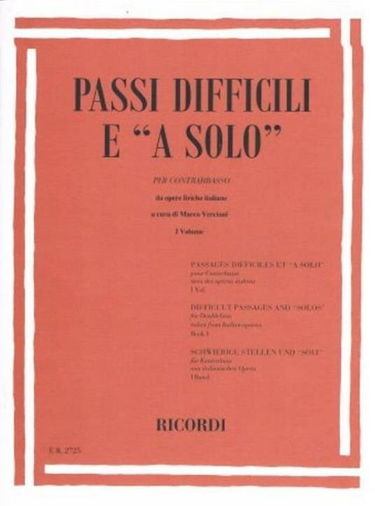  Passi Difficili e a Solo da Opere Liriche Italiane. Volume I. per Contrabbasso - copertina