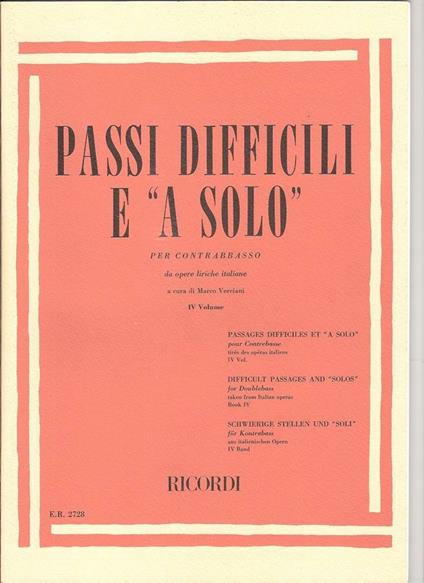  Passi Difficili e a Solo da Opere Liriche Italiane. Volume Ivol. Contrabbasso - copertina