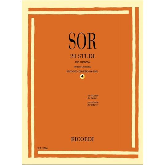  Fernando Sor. 20 Studi per Chitarra. Con contenuti audio online -  Fernando Sor - copertina