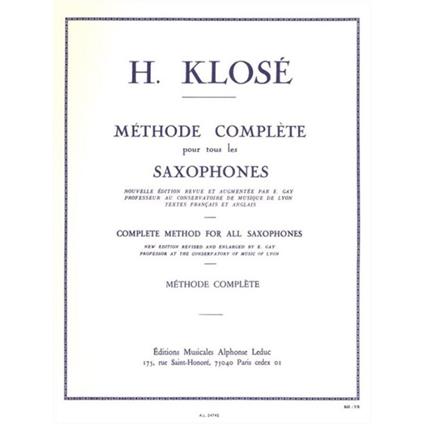  Methode de Saxophone Complet - Klosé - sassofono -  Hyacinthe-Eléonore Klosé - copertina