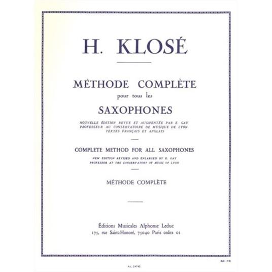  Methode de Saxophone Complet - Klosé - sassofono -  Hyacinthe-Eléonore Klosé - copertina