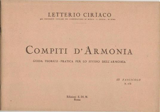  Compiti di Armonia 3 Fasc -  L. Ciriaco - copertina