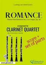 Romance. Theme from Romance n. 2 in F major, op. 50. Clarinet quartet. Score & parts. Partitura e parti