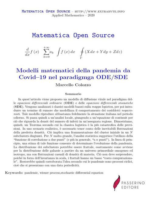 Modelli matematici della pandemia da Covid-19 nel paradigmga ODE/SDE - Marcello Colozzo - ebook