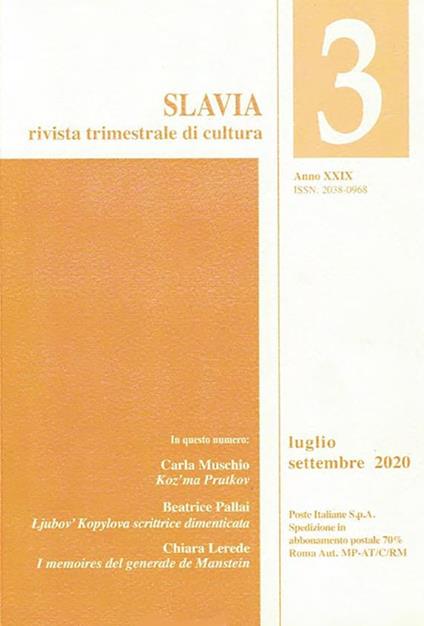 Slavia. Rivista trimestrale di cultura (2020). Vol. 3 - Jolanda Bufalini,Ludwik Fleck,Luca Guglielmino,Ljubov' Kopylova - ebook