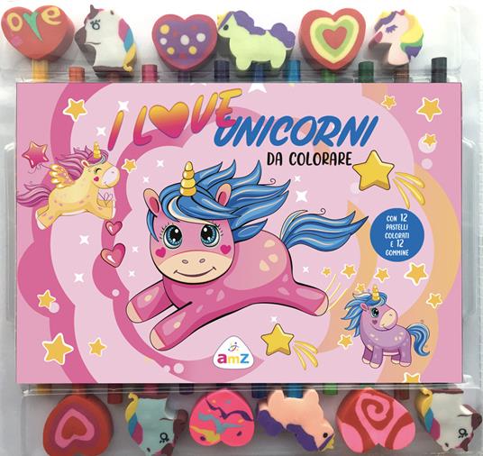 I love unicorni da colorare. Ediz. illustrata. Con 12 pastelli colorati e gommine - copertina