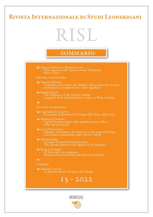 Rivista internazionale di studi leopardiani (2022). Vol. 15 - copertina