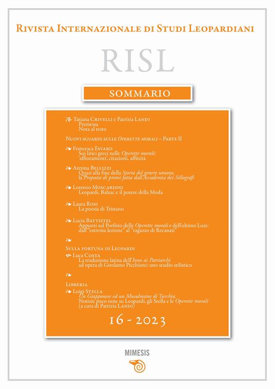 Rivista internazionale di studi leopardiani (2023). Vol. 16 - copertina
