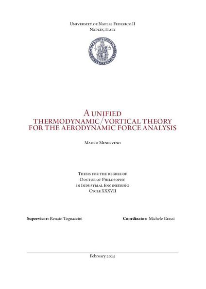 A unified thermodynamic/vortical theory for the aerodynamic force analysis - Mauro Minervino - copertina