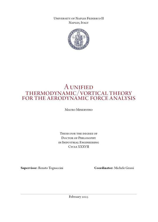 A unified thermodynamic/vortical theory for the aerodynamic force analysis - Mauro Minervino - copertina