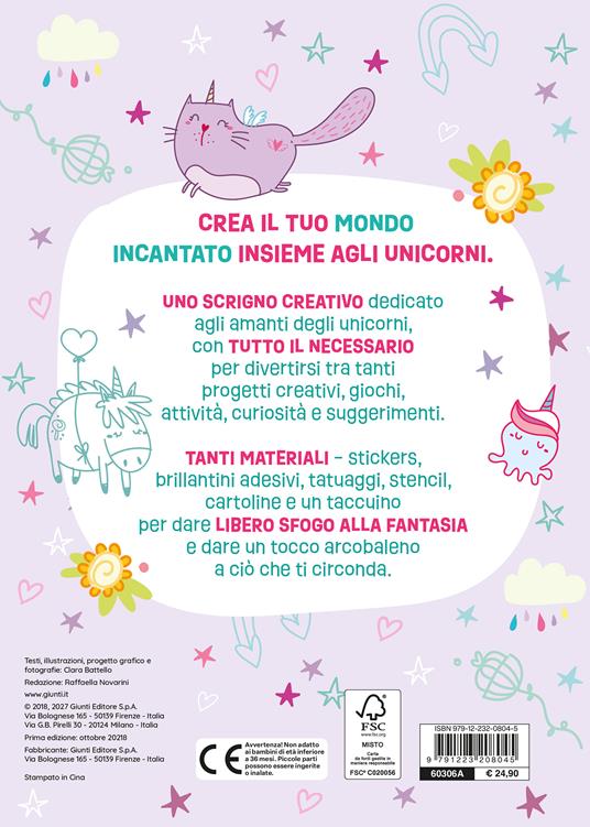 Crea con gli unicorni. Ediz. a colori. Con stencil, tatuaggi, taccuino, poster - Clara Battello - 2