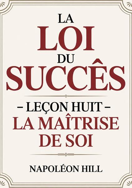 La loi du succès. Leçon huit: la maitrese de soi - Napoleon Hill - copertina