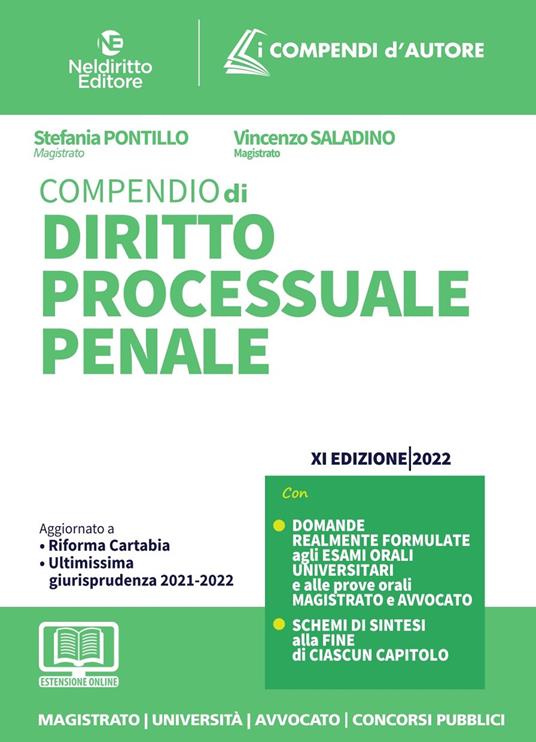 Compendio di diritto processuale penale - Stefania Pontillo,Vincenzo Saladino - copertina