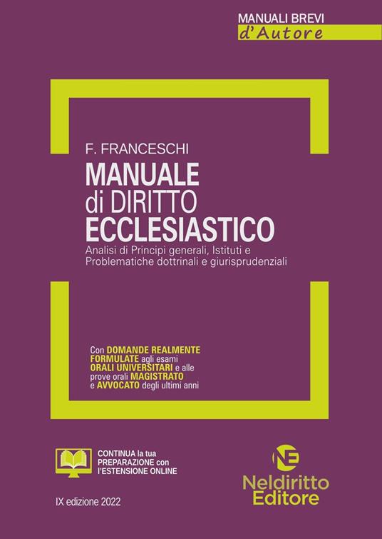 Manuale di diritto ecclesiastico - Fabio Franceschi - copertina