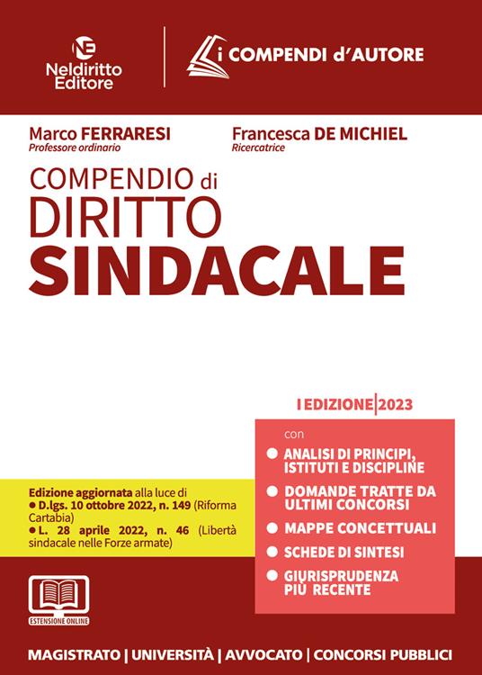 Compendio di diritto sindacale. Con espansione online - Marco Ferraresi,Francesca De Michiel - copertina