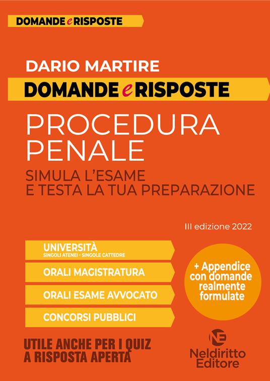  Domande e risposte di procedura penale. Simula l'esame e testa la tua preparazione -  Dario Martire - copertina