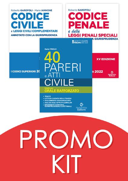 Kit esame avvocato speciale praticante 2022/2023: Codice civile-Codice penale-40 pareri di diritto civile - Dario Triolo,Roberto Garofoli,Maria Iannone - copertina