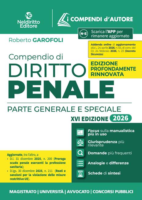 Compendio di diritto penale 2026 - Roberto Garofoli - copertina