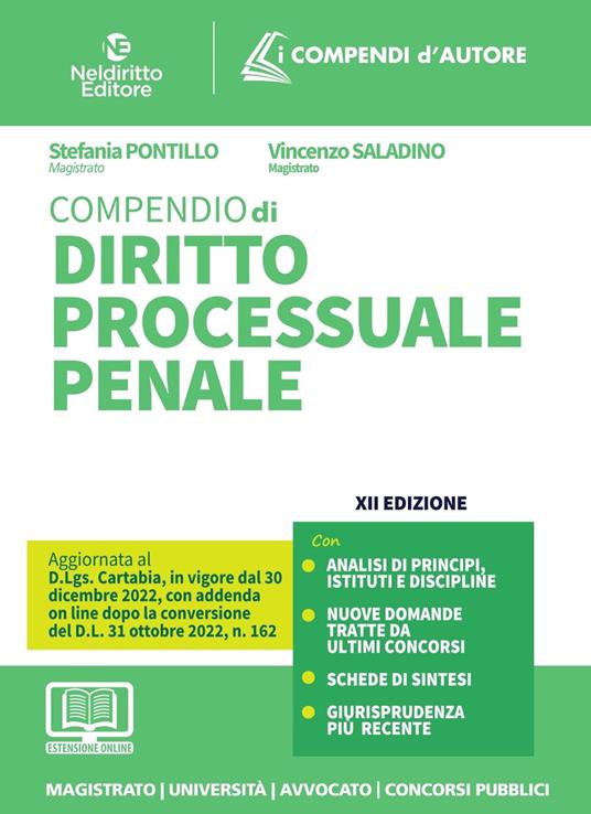 Compendio di diritto processuale penale. Con espansione online - Stefania Pontillo,Vincenzo Saladino - copertina
