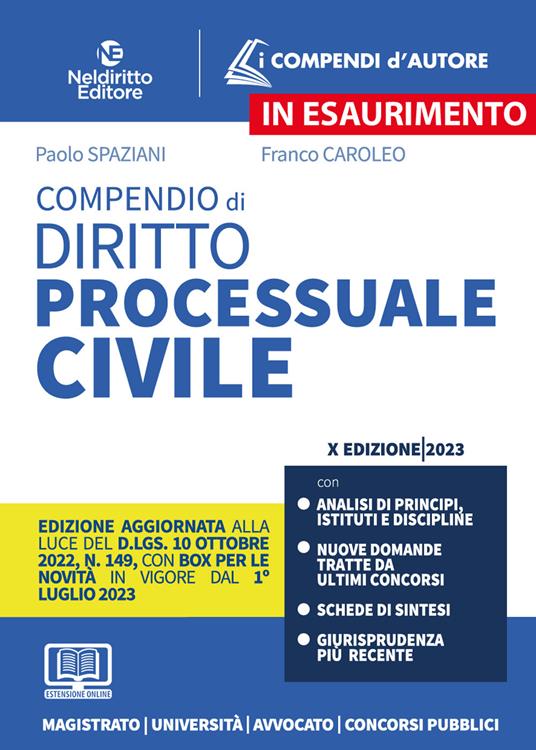 Compendio di diritto processuale civile. Con espansione online - Paolo Spaziani,Franco Caroleo - copertina