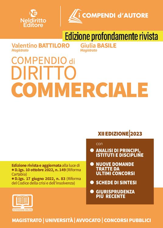Compendio di diritto commerciale. Con espansione online - Valentino Battiloro,Giulia Basile - copertina